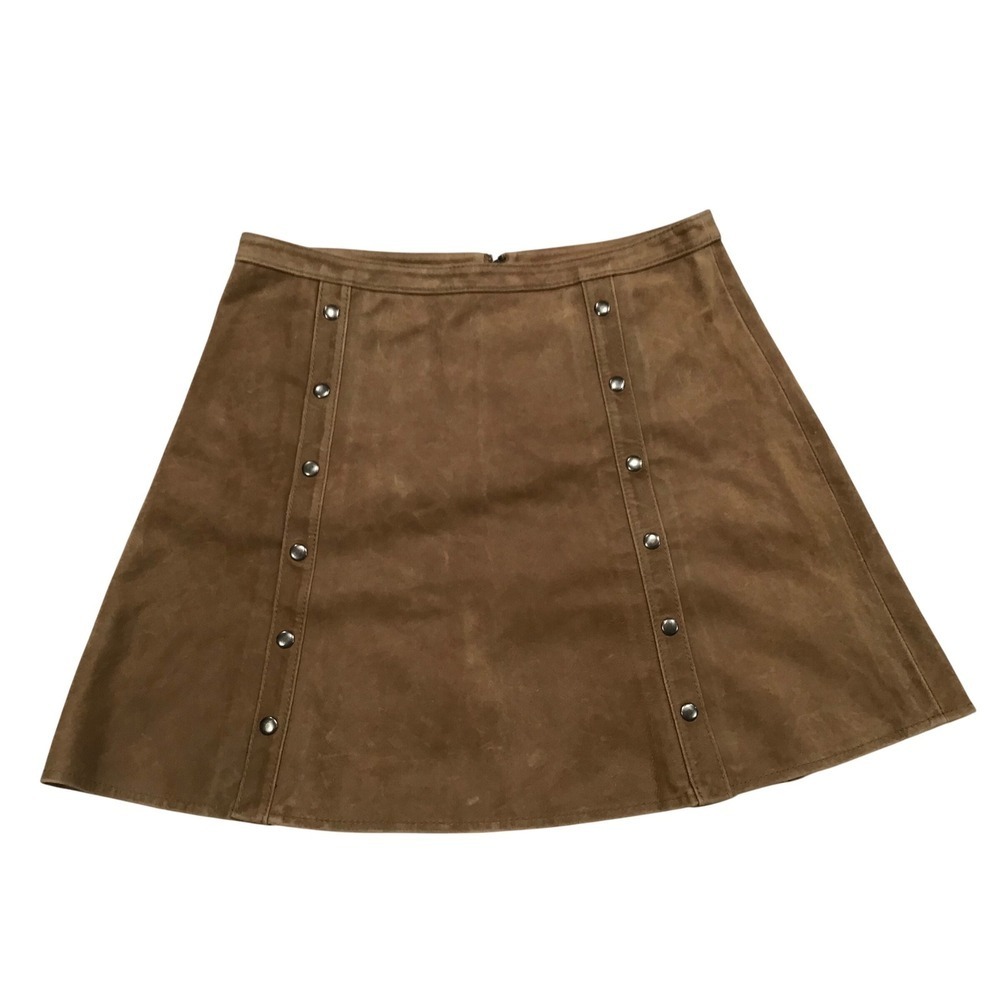 Haute Hippie Goat Suede Leather Mini Skirt Size 6 Snap Side Slits Brown Boho Y2K